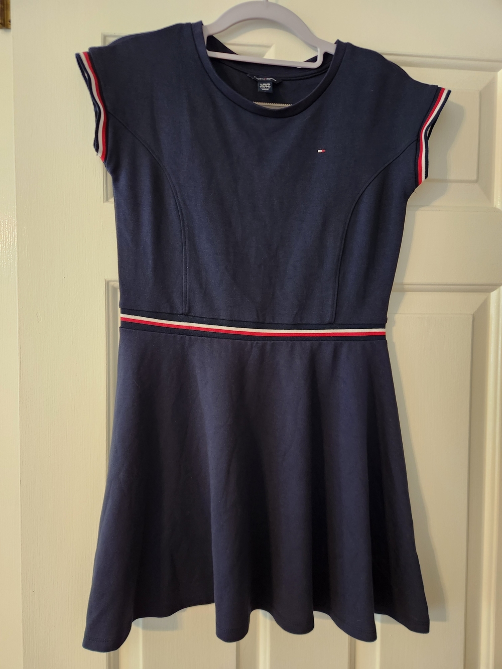 Tommy Hilfiger Girl's Blue Knit A-line Knee-length Dress Preppy Y2k, Large 12/14